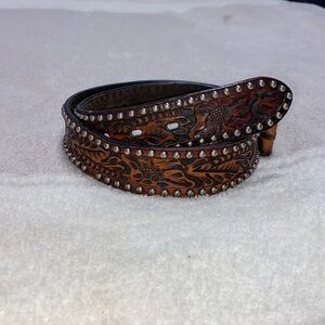 Western tooled leather belt